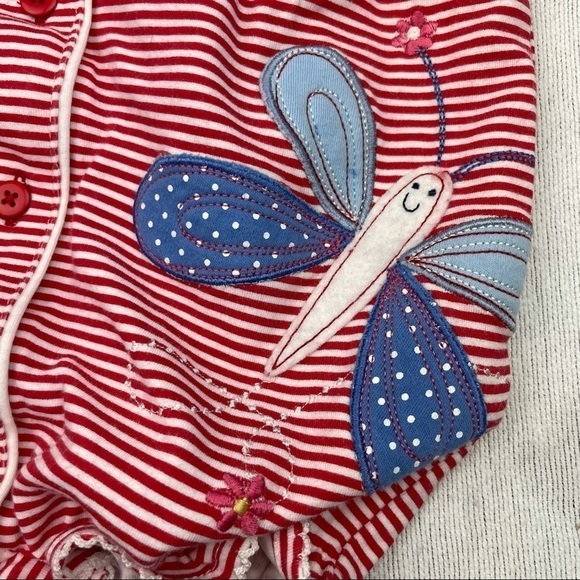 3/$15 Okie Dokie Red White Striped Romper With Collar Butterfly Size 6-9 months - Picture 4 of 5